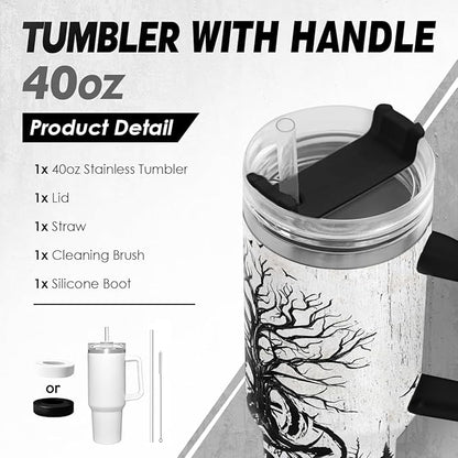 Viking Gifts for Men, 40oz Stainless Steel Insulated Coffee Tumbler With Lid & Straw, Travel Cup Gift for Husband Dad, Christmas Birthday