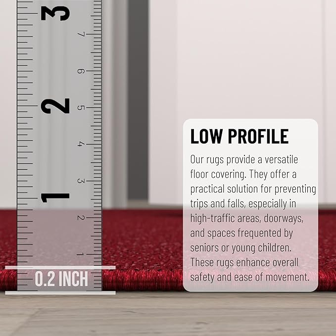 Ottomanson Hallway Runner Rug 2'2" x 6' Non Slip Solid Area Rugs Easy to Clean Laundry Rug Runner Durable & Pet Friendly Floor Carpet Runners for Hallways Entryway Living Room Kitchen, Red