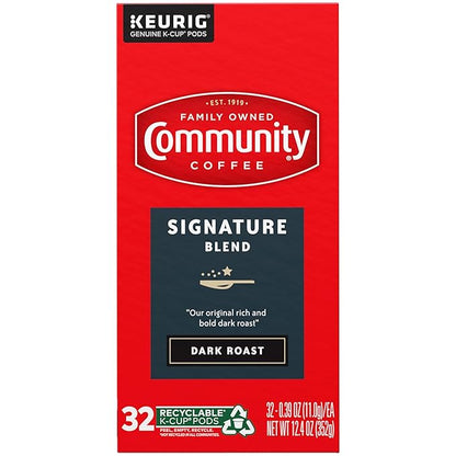 Community Coffee Signature Blend, Dark Roast, Single-Serve Keurig K-Cup Pods, 32 Count (Pack of 4)