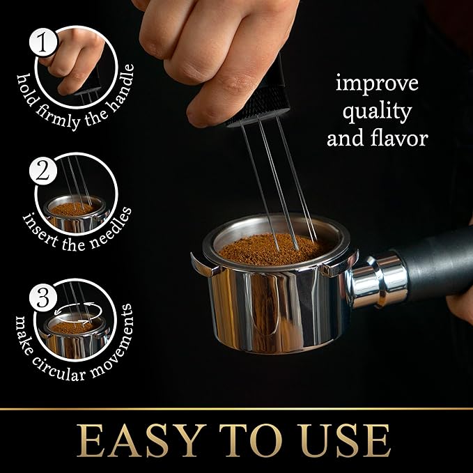 WDT Tool Espresso, WDT Tool, 7 needles 0.35mm with 5 extra, Espresso Distribution Tool, WDT black, Coffee Scoop with Clip 35g, Espresso Tools, Espresso WDT, Espresso WDT Tool,