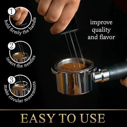 WDT Tool Espresso, WDT Tool, 7 needles 0.35mm with 5 extra, Espresso Distribution Tool, WDT black, Coffee Scoop with Clip 35g, Espresso Tools, Espresso WDT, Espresso WDT Tool,