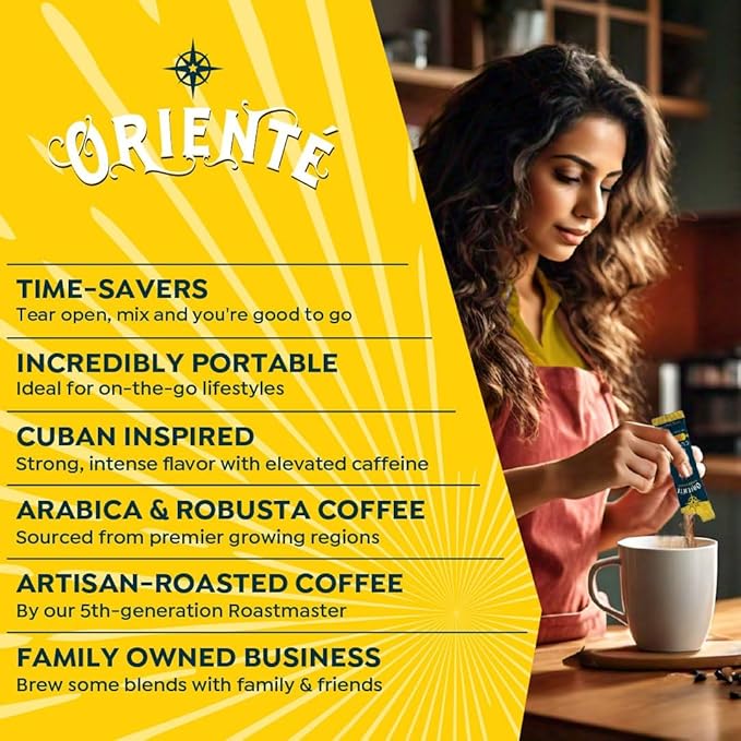 Oriente Dark Roast Instant Coffee, 40 ct, Sweetened Espresso – 100% Arabica Coffee, Instant Hot or Iced Coffee - Just add water