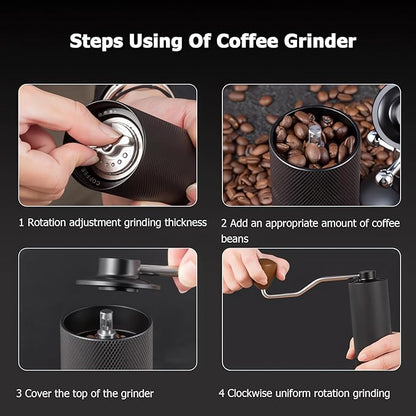 Manual Coffee Grinder with Double Bearing System Coffee Bean Grinder, 25g Capacity Hand Coffee Grinder, Stainless Steel 6-Star Burr Mill (GRAY, 6star-stainless steel)