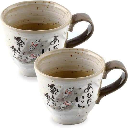Rabbit Mug Set of 2, Japanese Cute Cups, 8.8 oz Handmade Ceramic Coffee Mug