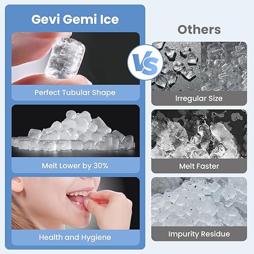 Gevi V2.0 Countertop Gemi Nugget Ice Maker | Self-Cleaning Pellet Ice Machine | Stainless Steel Housing |16.7''H Fits Perfectly Under Wall Cabinet | Silver with Viewing Window
