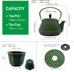 Load image into Gallery viewer, Cast Iron Tea Kettle Set, 33.8oz Hexagon Pattern Teapot Set with Cups, Teapot Coated with Enameled Interior, Durable Cast Iron Teapot Set with Stainless Steel Infuser