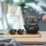 Load image into Gallery viewer, Japanese Style Cast Iron Teapot with 4 Tea Cups Trivet Tetsubin Tea Kettle with Infuser Chinese Tea Set for Adults Iron Tea Pots Black (Magpie and Plum Pattern)