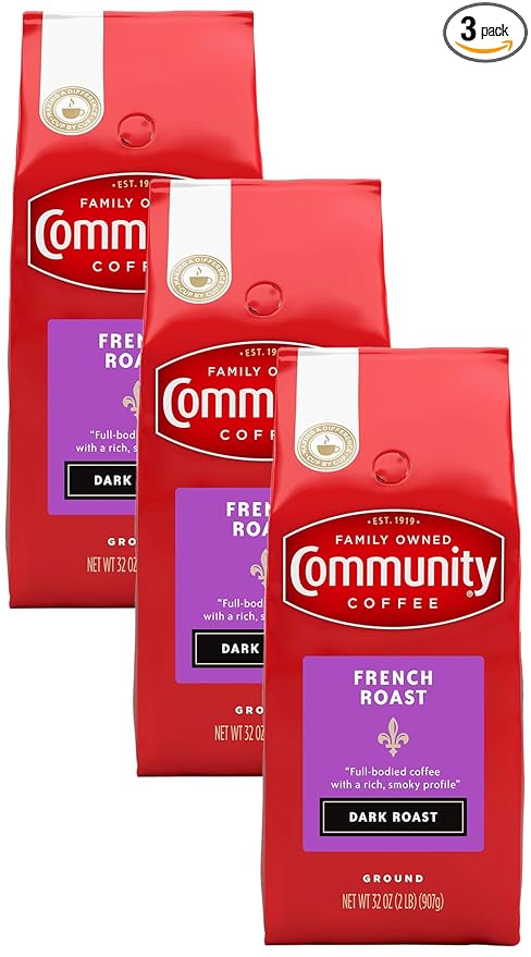 Community Coffee French Roast Ground Coffee, Extra Dark Roast, 32 Ounce (Pack of 3)