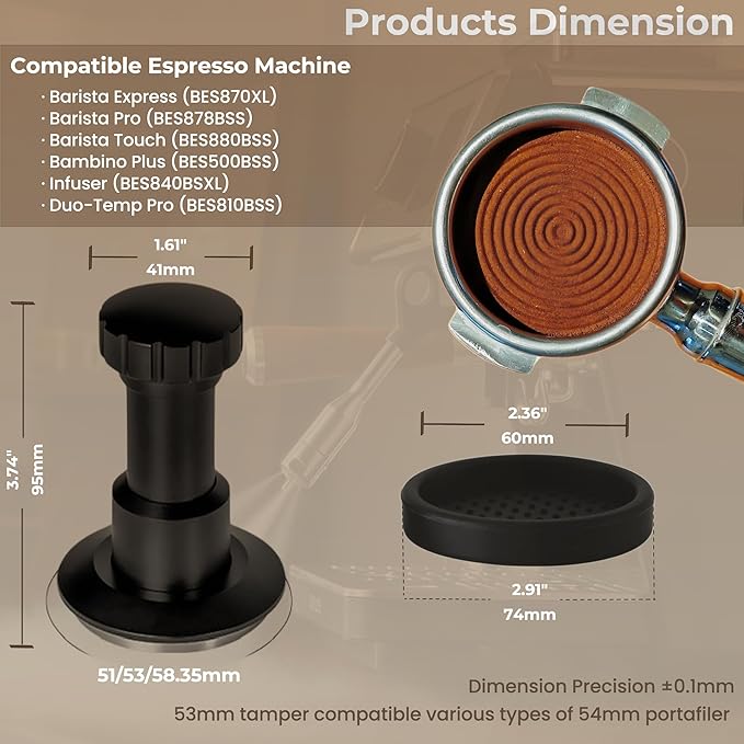 Coffee Tamper 53mm, Spring Loaded Espresso Tamper with 25lb/30lb/35lb Calibrated Springs, Sound Feedback & Ripple Base for Even Extraction, Espresso Accessories