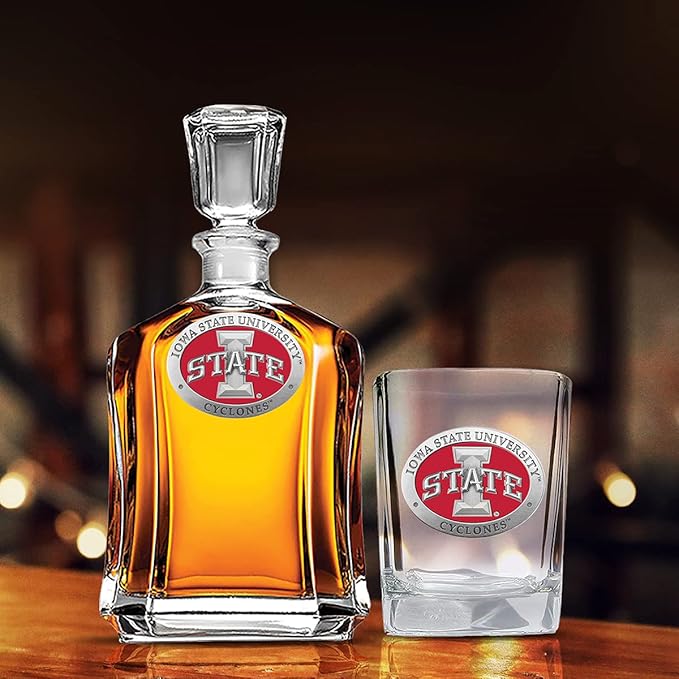 Heritage Pewter Iowa State Square Shot Glass | Hand-Sculpted 1.5 Ounce Shot Glass | Intricately Crafted Metal Pewter Alma Mater Inlay