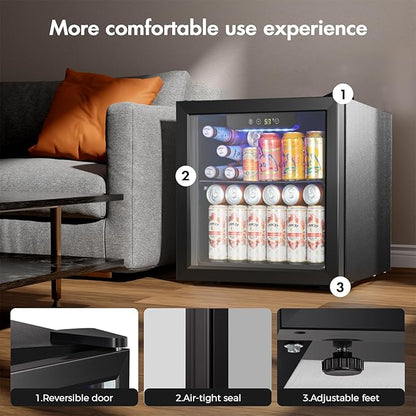 Kismile 1.3 Cu.ft Beverage Refrigerator and Cooler,12 Bottle 48 Can Mini Fridge Glass Door, Digital Temperature Display for Soda, Beer or Wine, Small Drink Dispenser Cooler for Home, Office, Bar