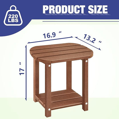 LZRS Outdoor Side Table - 2-Tier Adirondack HDPE Patio End Table for Pool, Porch,Balcony & Backyard,Weather Resistance for Indoor and Outdoor use(Brown)