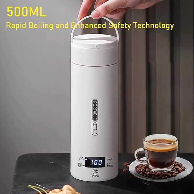 Electric Travel Kettle,500mL Capacity,316 Stainless Steel,with 4 Variable Presets Temperature Control,Digital Display (Kettle+brush)