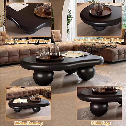Cute Cloud Coffee Table, Modern Coffee Tables for Living Room, Easy Assembly, Round Edge Irregular Tea Table End Table, Funky Contemporary Low Coffee Table for Bedroom (Black Cloud, L41)