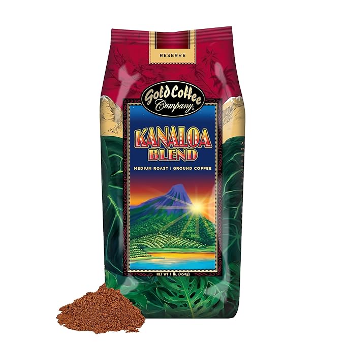 Gold Coffee | Kanaloa Premium House Blend, Medium Roast, Ground |100% Arabica Coffee, 1 lb.