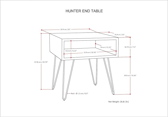 SIMPLIHOME Hunter SOLID MANGO WOOD and Metal 22 inch Wide Square Industrial End Side Table in Natural for the Living Room and Bedroom