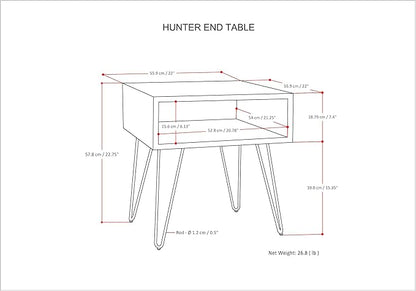 SIMPLIHOME Hunter SOLID MANGO WOOD and Metal 22 inch Wide Square Industrial End Side Table in Natural for the Living Room and Bedroom