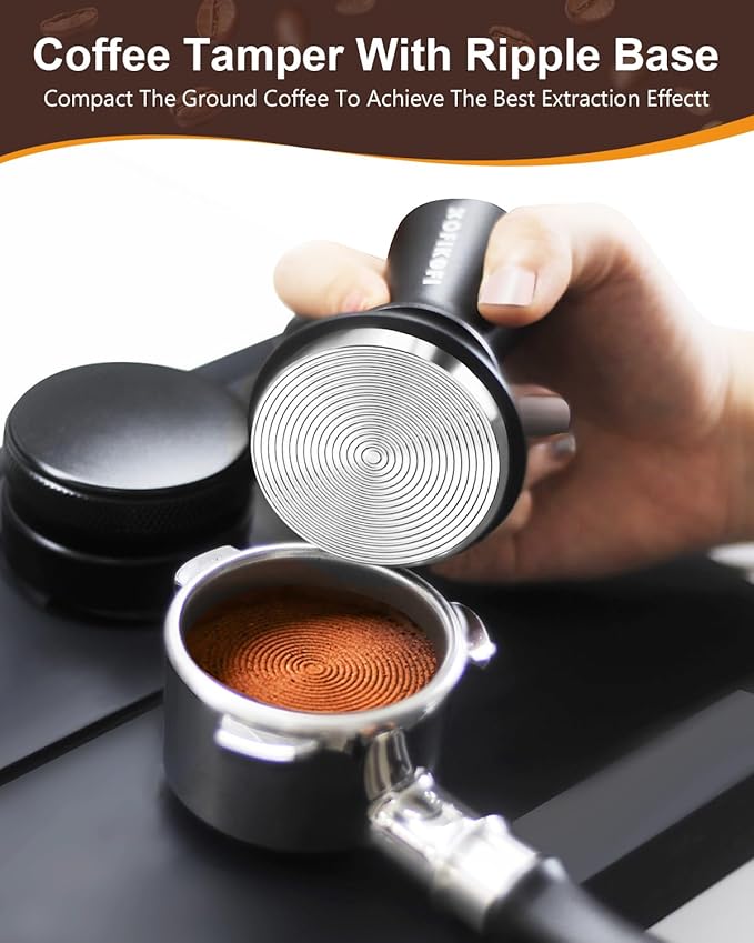 51mm Espresso Tamper, Coffee Tamper with 30lbs Spring Loaded, Barista Espresso Coffee Tamper with Stainless Steel Ripple Base and Aluminum Handle Fits for All 51mm Espresso Machines