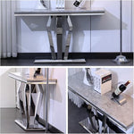 Load image into Gallery viewer, Coffee Table Set, 48 inches Modern Silver Coffee Table with 4 Geometric Mirrored Bases and Rectangular Silver Console Table with Gray Top for Living Room (Coffee Table + Console Table)