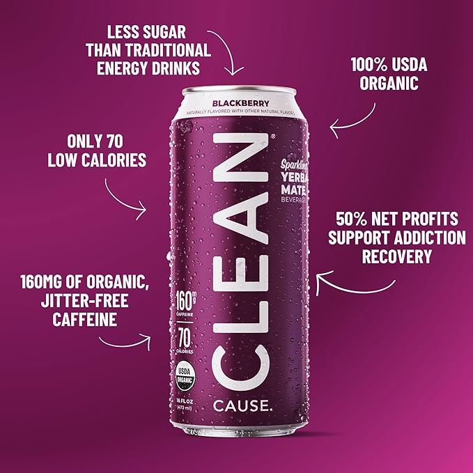 CLEAN Cause Low Calorie Variety Pack Yerba Mate Tea Sparkling, USDA Organic Energy Drink Alternative, Low Sugar, 160mg Natural Caffeine, Soda Alternative, Plant-Based (16oz cans, 12-Pack Case)