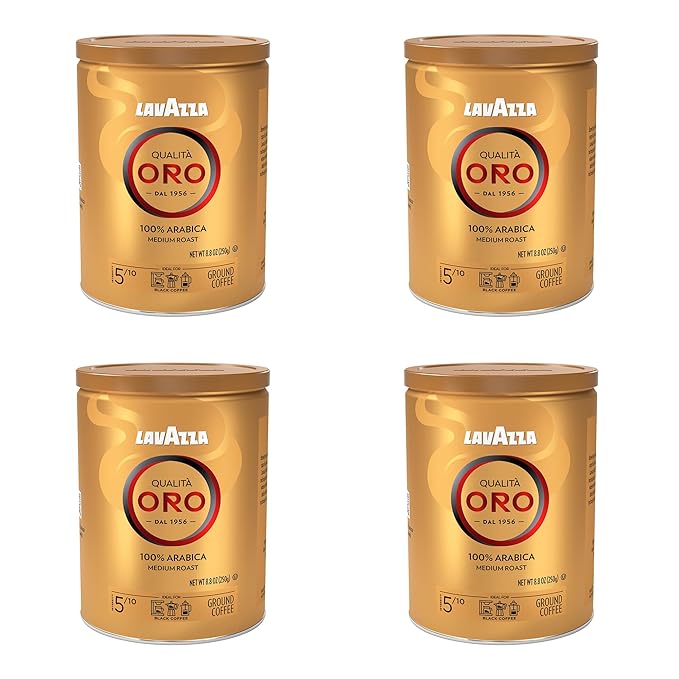 Lavazza Qualità Oro Ground Coffee, Medium Roast, 100% Arabica, 8.8 oz Tin (Pack of 4)