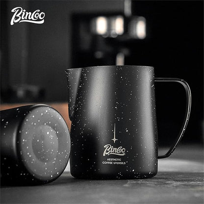 Bincoo Star Milk Frothing Pitcher 12oz,Espresso Steaming Pitcher,Espresso Machine Accessories,Milk Frother cup,Milk Coffee Cappuccino Latte Art,Stainless Steel Jug Cup.(Black 12oz)
