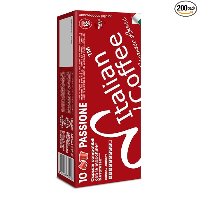 Italian Coffee for Espresso Lovers capsules compatible with Nespresso Original Line machines (Passione Regular, 200 Count (Pack of 1))