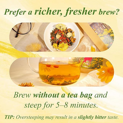 WT WEETEE Dandelion Wolfberry Tea, 10g * 20 Count Corn Firbe Tea Bags, Multiple Brewing, Made from Goji Berry Chrysanthemum Cassia Seed 7 Natural Herbal Ingredients, Wolfberry & Dandelion Herbal Tea