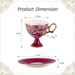 Load image into Gallery viewer, KAMMAK Ceramic Coffee Cups and Saucers Set of 2, Porcelain Espresso Cups with Saucers, 7.7 oz Handcrafted Ceramic Floral Coffee and Tea Cup, Vintage Drinkware for Tea Party, Office, Women Gifts