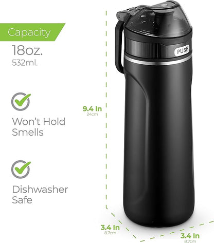 SipX™ Triple-Insulated Stainless Steel Water Bottle - 18oz. With Straw Lid, BPA-Free Reusable Insulated Water Bottle Keeps Cold For 12 Hours,