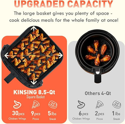 Air Fryer 8 in 1, XL 8.5 QT Large Airfryer with View Windows,MAX 400℉ for Crispy, 85% Less Oil, Fast Roast, Preheat, Shake, Bake, Non-Stick Basket for Easy Clean, With Professional Recipes