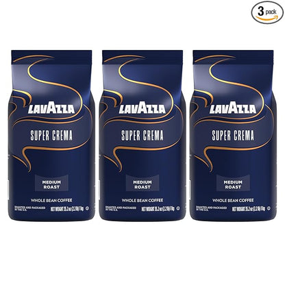 Lavazza Italian "Super Crema" Espresso Whole Bean Value Pack (3 x 2.2 lb bags)