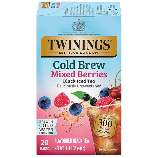 Twinings Mixed Berries Cold Brew Iced Tea Bags, 20 Count (Pack of 1), Unsweetened Flavoured Black Tea, Caffeinated, 20 Teabags