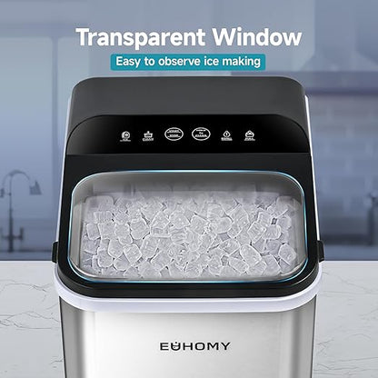 EUHOMY Nugget Ice Makers Countertop, Ready in 8 Mins, 35lbs/24H, Self-Cleaning, Portable Ice Maker Machine with Ice Scoop & Basket, Sonic Ice Maker with Chewable Pellet Ice for Home/Party/RV/Camping