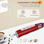 Load image into Gallery viewer, Milk Frother Handheld Rechargeable, Frother Wand Drink Mixer Electric Whisk for Coffee, Detachable With 3 Stainless Whisks, Hand Mixer for Lattes, Cappuccino, Matcha, Egg, No Stand, Red
