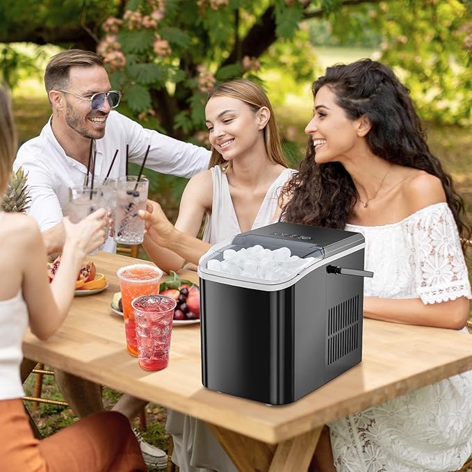 OLIXIS Ice Maker Machine with Handle,26lbs in 24Hrs,9 Ice Cubes in 6 Mins,Auto-Cleaning Portable Ice Maker with Basket and Scoop, Countertop Ice Maker for Home/Kitchen/Camping/RV, Bright Black