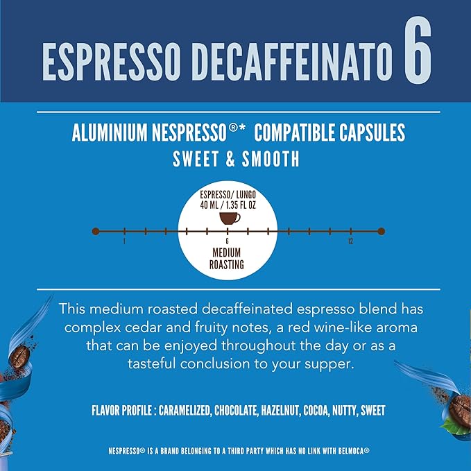 Belmio Decaffeinato Espresso Coffee Pods – Medium Roast – Smooth & Aromatic - Nespresso Original Line Compatible – 10 Count (Pack of 10)