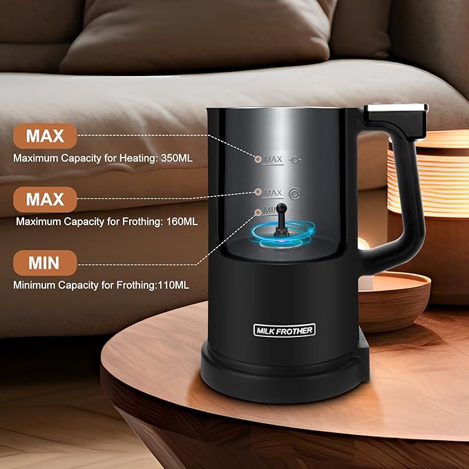 Milk Frother, 4 in 1 Milk Electric Milk Steamer, 500W 11.8oz/350ml Automatic Warm and Cold Foam Maker for Coffee,Latte, Cappuccino, Macchiato, Hot Chocolate, Silent Operation, Black