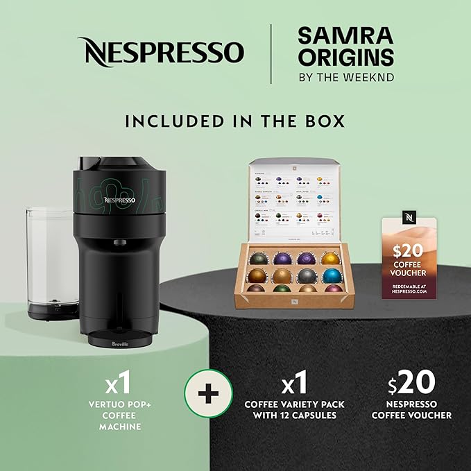 Nespresso Vertuo Pop+ Coffee and Espresso Maker by Breville, Samra Origins by The Weeknd Metad Green