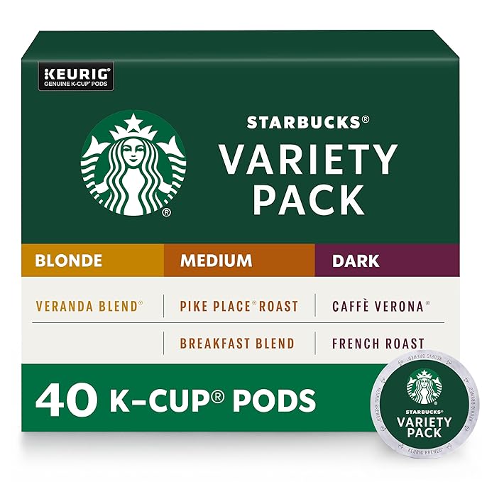 Starbucks K-Cup Coffee Pods—Starbucks Blonde, Medium & Dark Roast Coffee—Variety Pack for Keurig Brewers—100% Arabica—1 box (40 pods total)