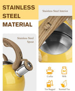 Load image into Gallery viewer, Stovetop Tea Kettle, 2.1 Quart Stove Top Whistling Tea Kettles,Water Teapot Induction Tea Kettle with Food Grade Stainless Steel and Silicone Anti-Hot Handle, Suitable for All Heat Sources