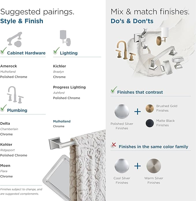 Amerock BH3602026 | Chrome Single Robe Hook | 4-1/4 in. (108 mm) Length Towel Holder | Mulholland | Towel Hook for Bathroom | Bathroom Hardware | Bath Accessories