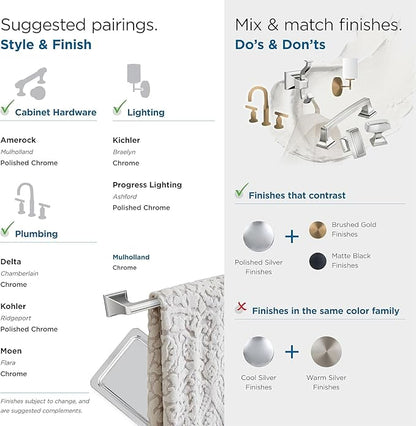 Amerock BH3602026 | Chrome Single Robe Hook | 4-1/4 in. (108 mm) Length Towel Holder | Mulholland | Towel Hook for Bathroom | Bathroom Hardware | Bath Accessories