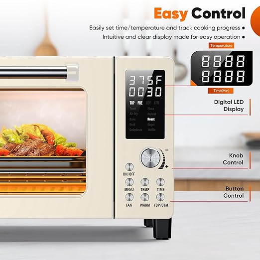 Nuwave Bravo Pro Convection Air Fryer Toaster Oven Combo, 2025 New and Improved, 10-in-1, 50°-450°F Temp Controls, Quick & Even Crisp Technology, 21Qt Capacity, Vanilla Cream, PFAS Free