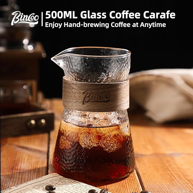 Glass Coffee Server 500ML/16oz - Glass Coffee Carafe with Heat-Resistant Wood Loop,Clear Coffee Decanter Coffee Server for Pour Over, Coffee Pot