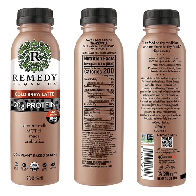 Remedy Organics Protein Power 12-Pack | Plant Based MCT Oil Protein Shakes, Ready to Drink | USDA Organic, Vegan, Gluten Free, Dairy Free, Soy Free | 4 Chocolate Fudge, 4 Cold Brew Latte, 4 Vanilla Dream