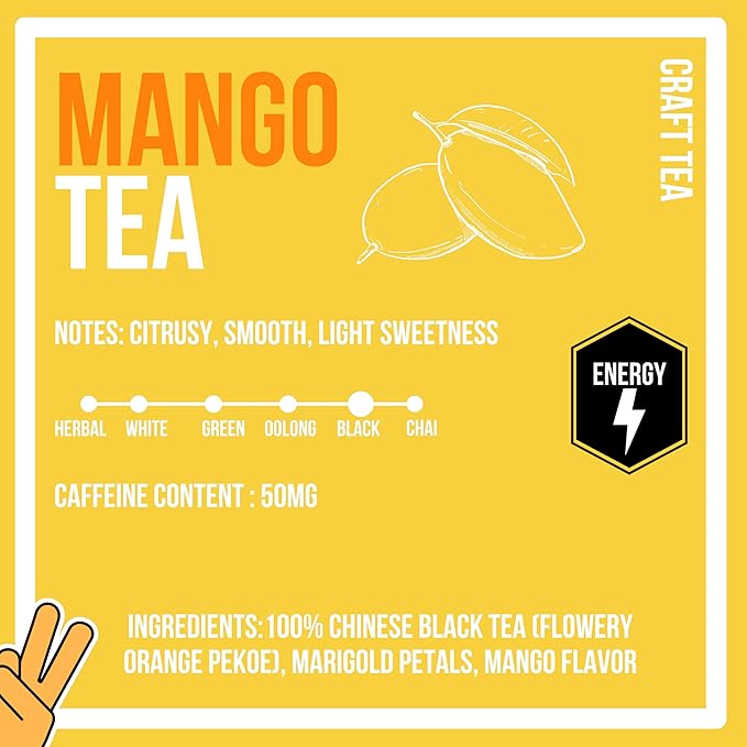 Revival Tea Company Mango Tea - Black Tea Blend with Real Mango Pieces and Flavor - 24 Tea Bags