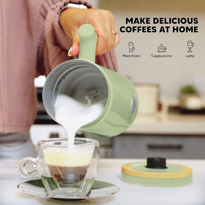 Starument Electric Milk Frother and Steamer - Automatic Foamer & Heater for Coffee, Latte, Cappuccino, Other Creamy Drinks - 4 Settings Cold Foam, Airy, Dense Warm, Green, 8x4x5 inches