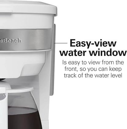 Hamilton Beach 12 Cup Programmable Drip Coffee Maker with 3 Brew Options, Glass Carafe, Auto Pause and Pour, White (46294)