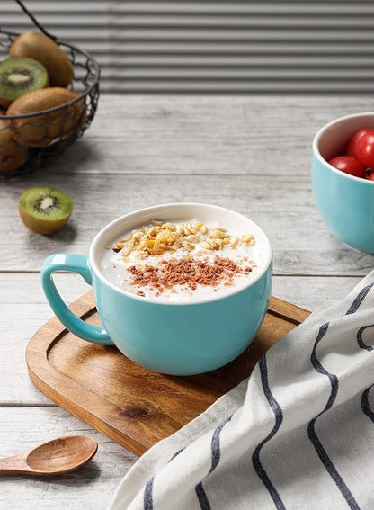 Teocera Turquoise Coffee Mugs Set of 4, 16 oz Ceramic Coffee Mug, Large Mug Set with Handle for Cold or Hot Drinks like Cocoa, Milk, Latte, Fruit Cereal, Long-lasting Porcelain with Modern Design